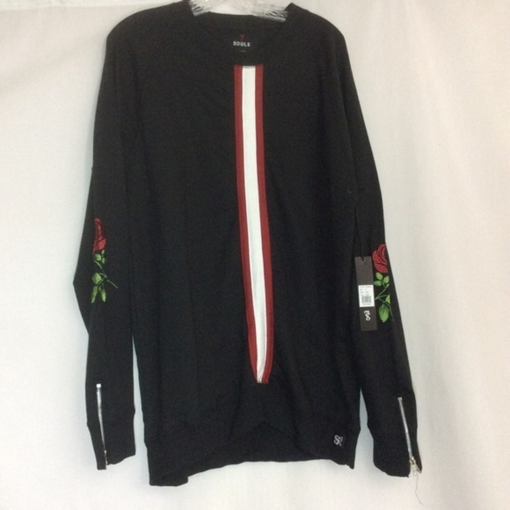 NWT 7 Souls Embroidered Stripe Sweatshirt XL Black